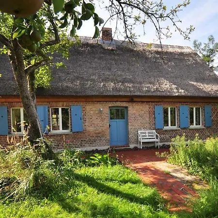 Historisches Reetdachhaus Mit Bauwagen Und Grossem Obstgarten
