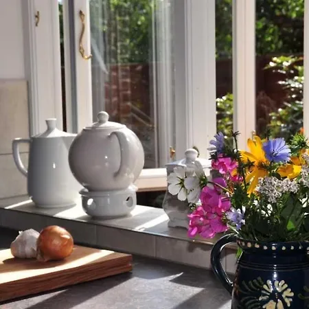 בית נופש Historisches Reetdachhaus Mit Bauwagen Und Grossem Obstgarten